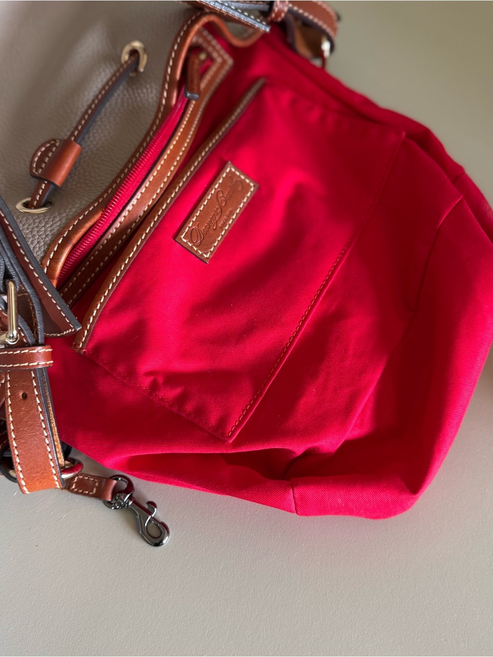 Dooney & Bourke Pebble Leather Drawstring Bucket Bag Taupe Brown - Picture 8 of 17